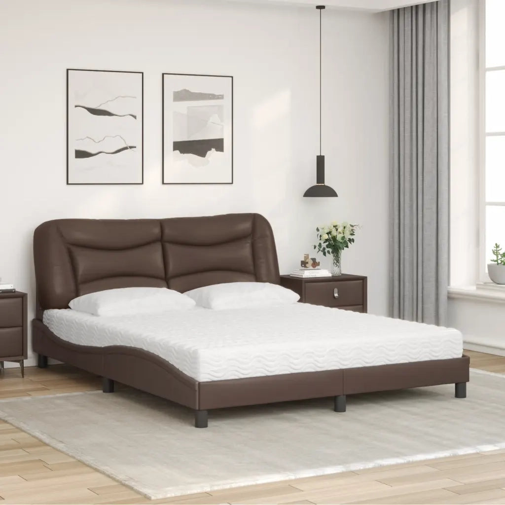 Letto con Materasso Hvar Marrone 160x200cm in Similpelle