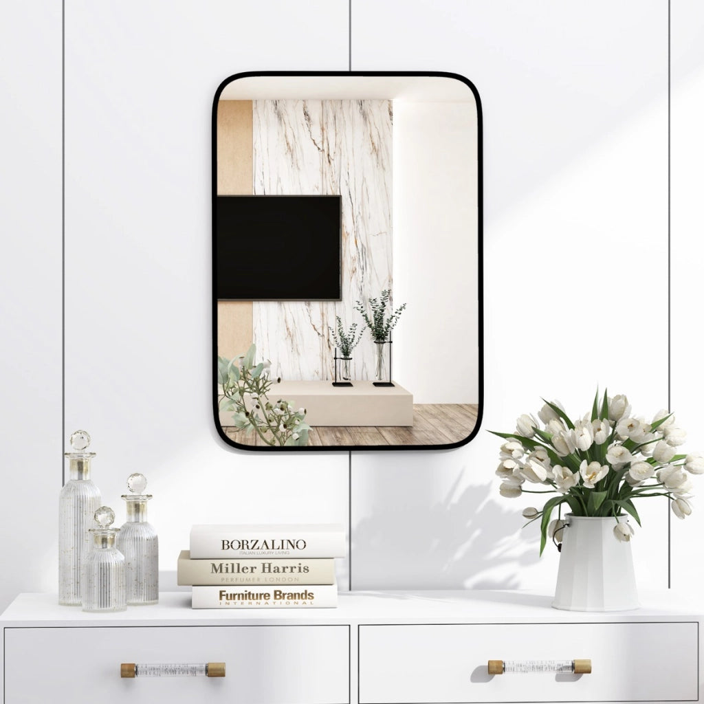 Specchio da bagno rettangolare 70x50cm con pellicola antifrantumazione viti di espansione, Specchio in alluminio