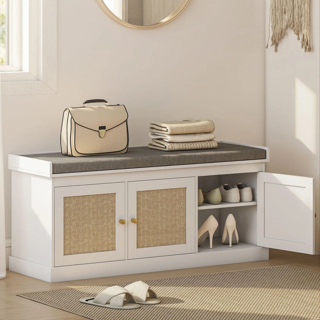 Panca portascarpe con cassetti e ripiano regolabile ¨C zephmum ¨C bianco, 105x35x47cm