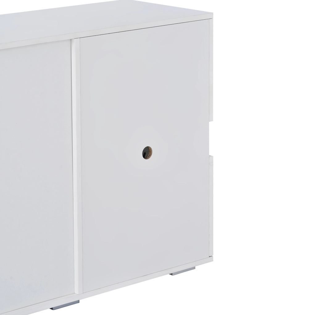 Sideboard bianco 140 cm con LED controllati da app; 2 ante in acrilico e 4 cassetti
