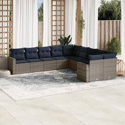Set Divani da Giardino 10 pz con Cuscini Grigio in Polyrattan