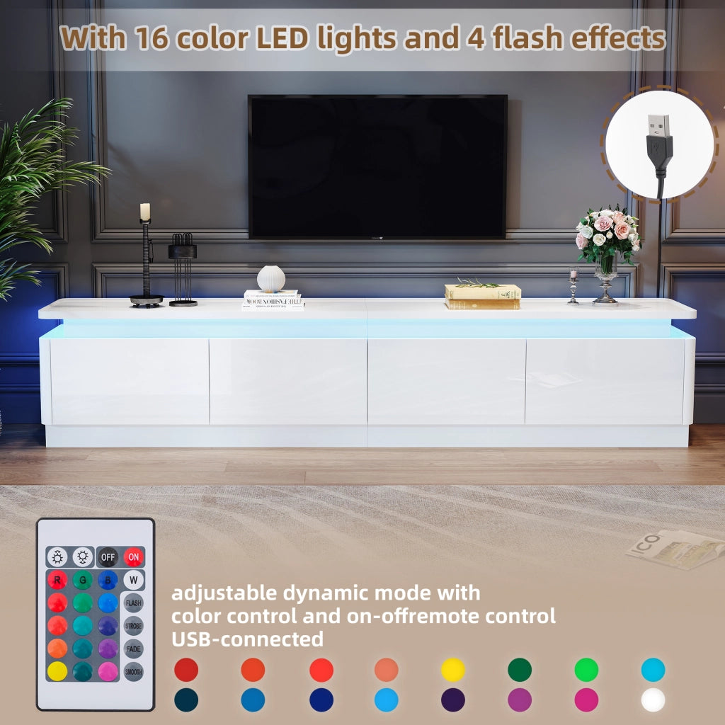 Mobile TV con 4 cassetti e LED - per soggiorno - 180x34x40 cm - in truciolato - bianco