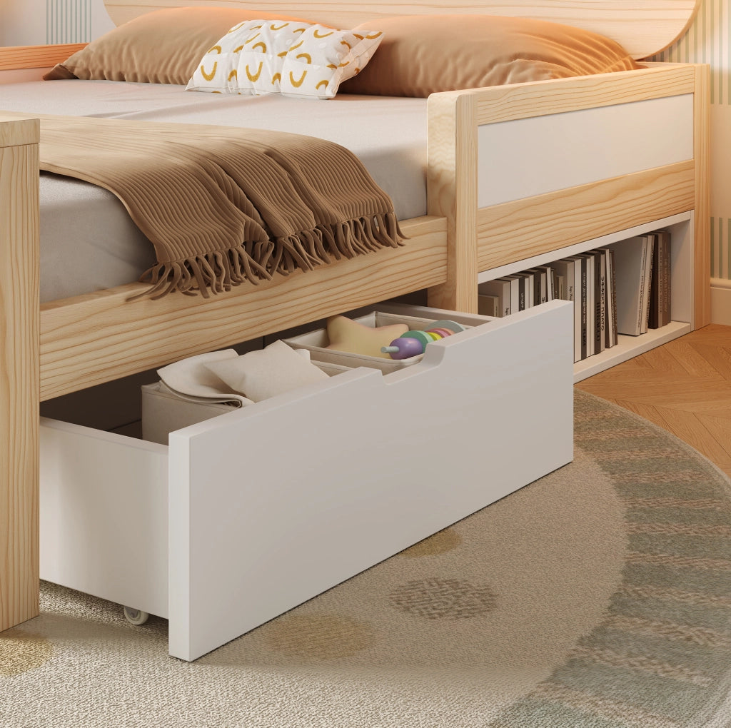 Letto per bambini con testiera a forma di gatto, LED RGB e contenitore