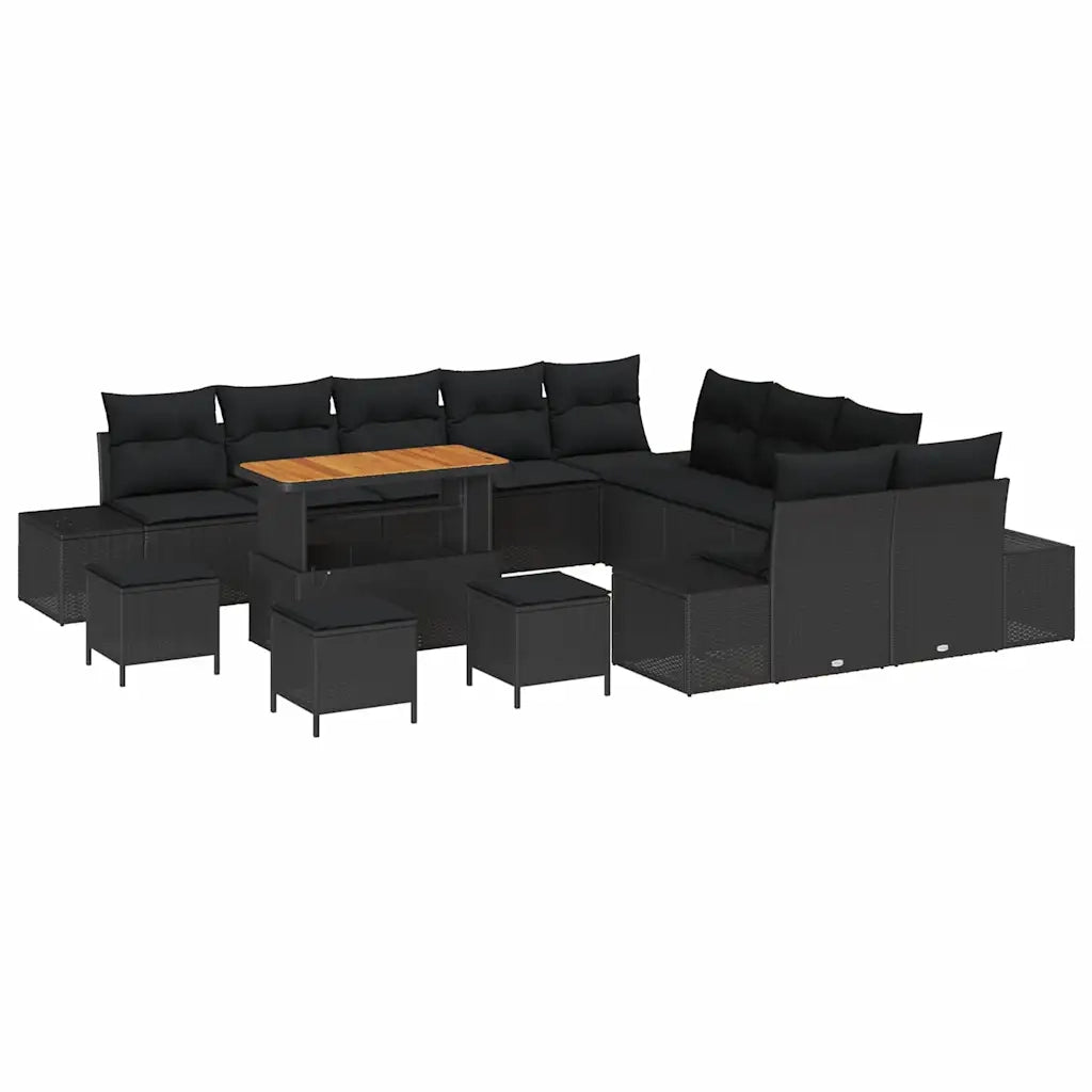 Set Divano da Giardino con cuscino 14 pcs Nero Poly Rattan