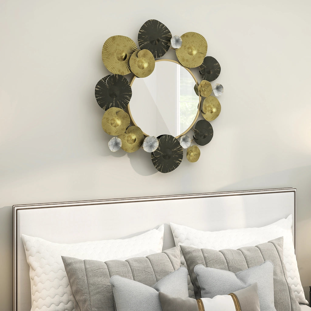 Specchio da Parete con Ganci ¨C Minimal ¨C Nero Dorato 84x84 cm