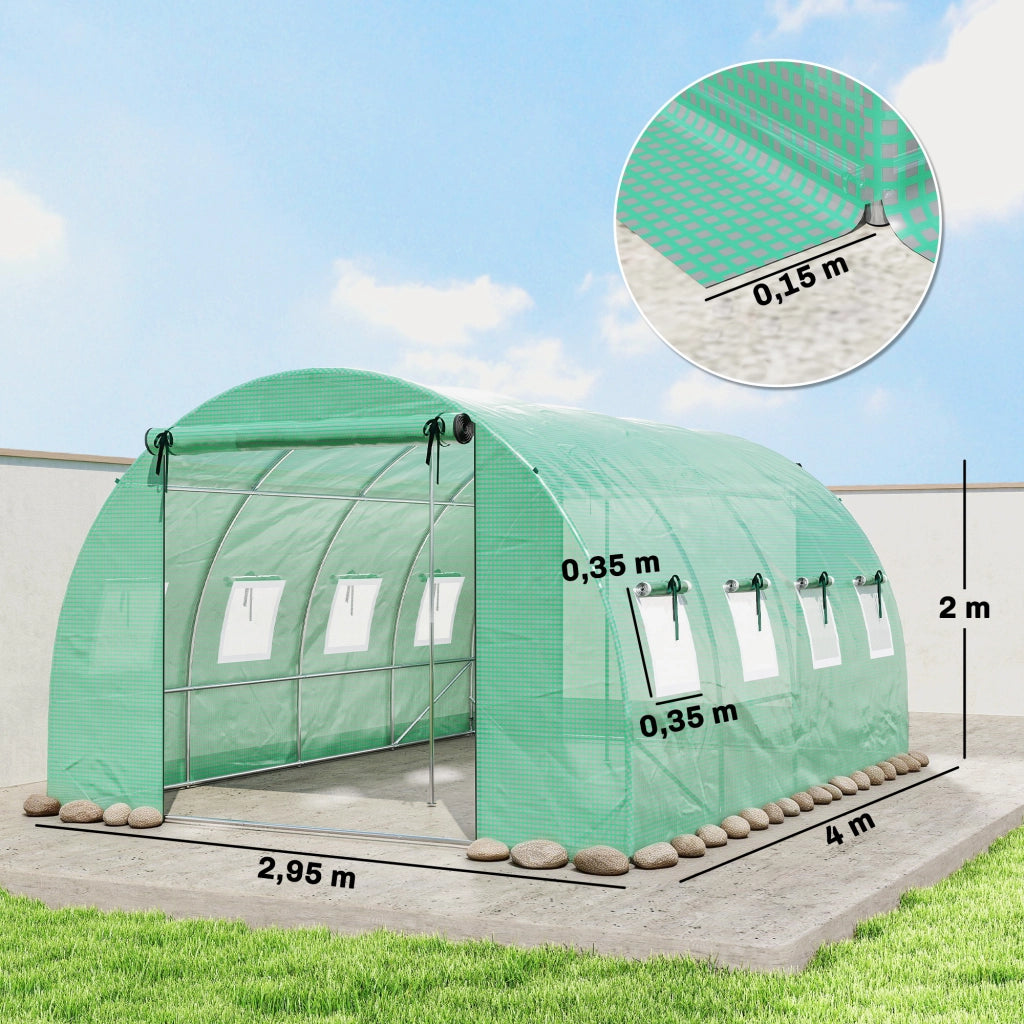 Serra da Giardino 4x3x2m con Porta Zip e 8 Finestre a Rete ¨C Xylo ¨C Verde