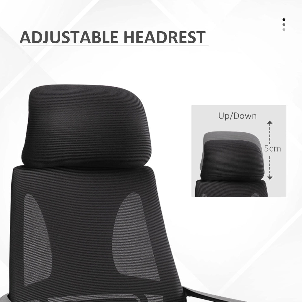 Sedia Operativa da Ufficio Reclinabile con Poggiatesta e Supporto Lombare 64x55x116-126 cm Nero