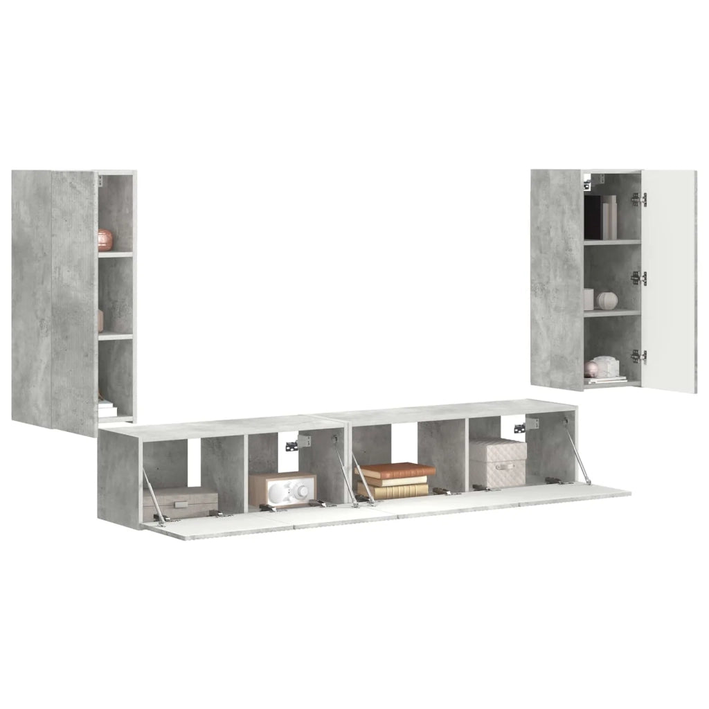 Set mobile TV 4 pz | Armadietto TV | Mobile Porta TV Grigio cemento Legno multistrato