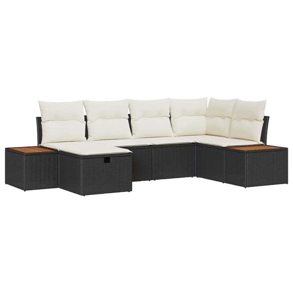Set Divano da Giardino con cuscino 6 pcs Nero polyrattan