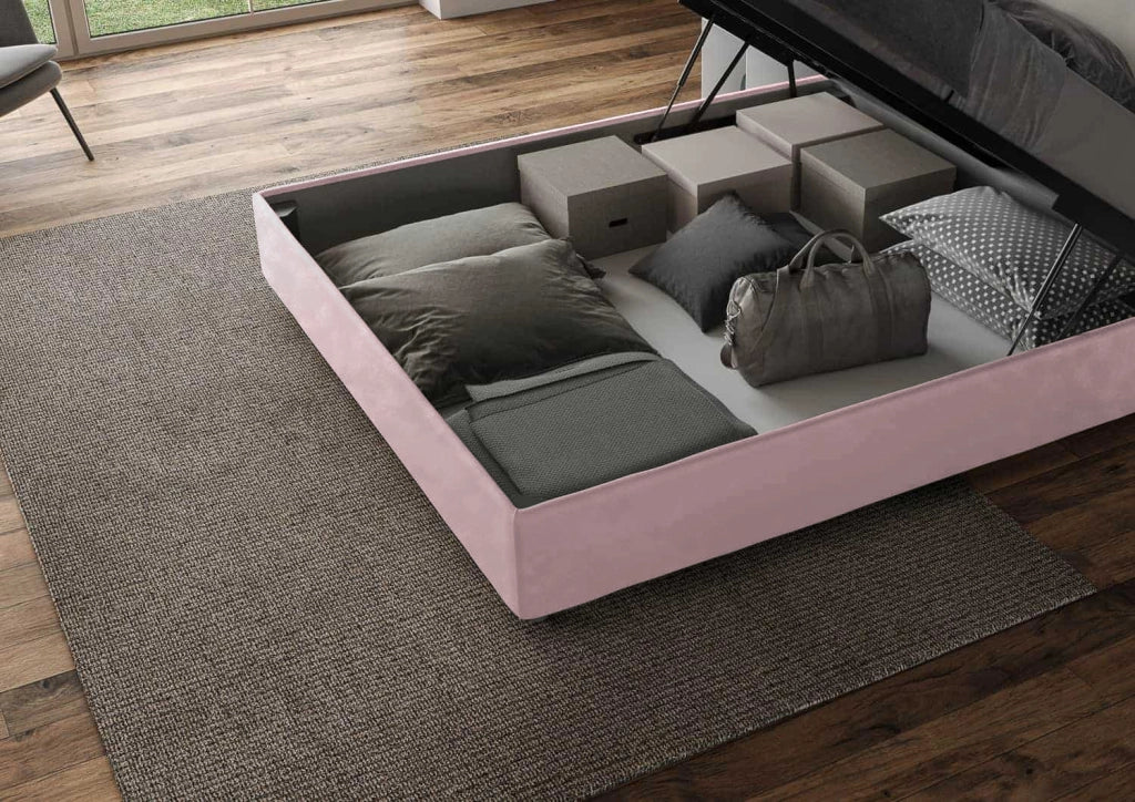 BS COM Letto matrimoniale contenitore imbottito 160x190 microfibra glicine