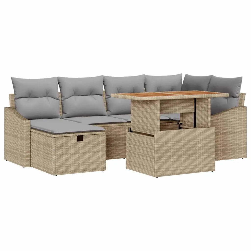 Set Divano da Giardino con cuscino 7 pcs Beige polyrattan