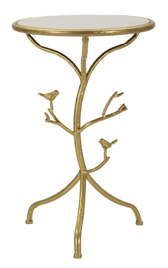 Tavolinetto Birds Marble cm Ø 38x60 - Tavolo Glam in Ferro e Marmo con Dettagli a Uccellino - Design Poetico Moderno