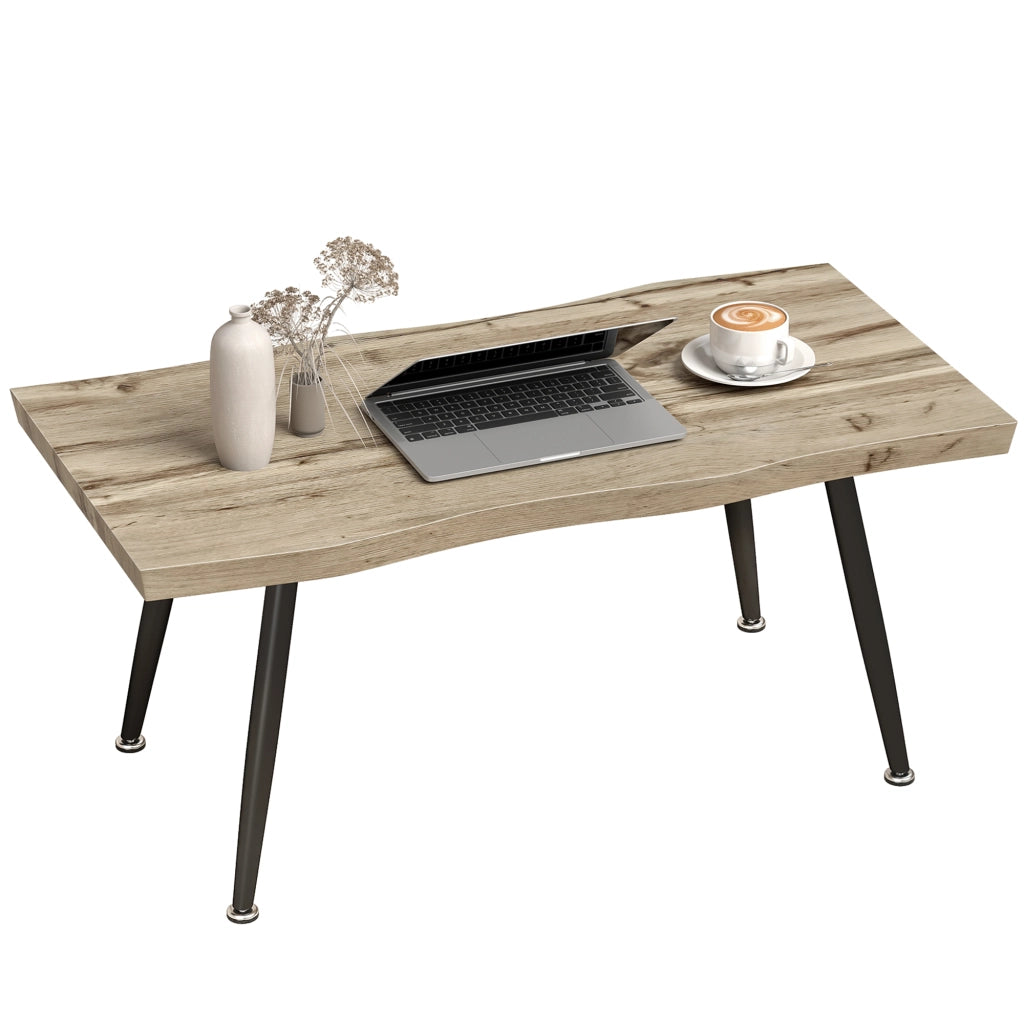 Tavolino da caff¨¨ curvo ¨C Xylo ¨C legno rovere piano spesso 4cm gambe acciaio 100x50x45cm