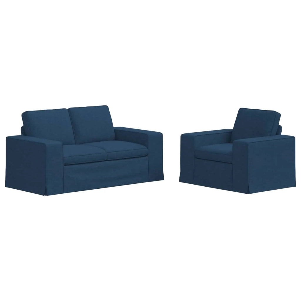 Divano 2 pcs Blu 182 x 80 x 82 cm Tessuto