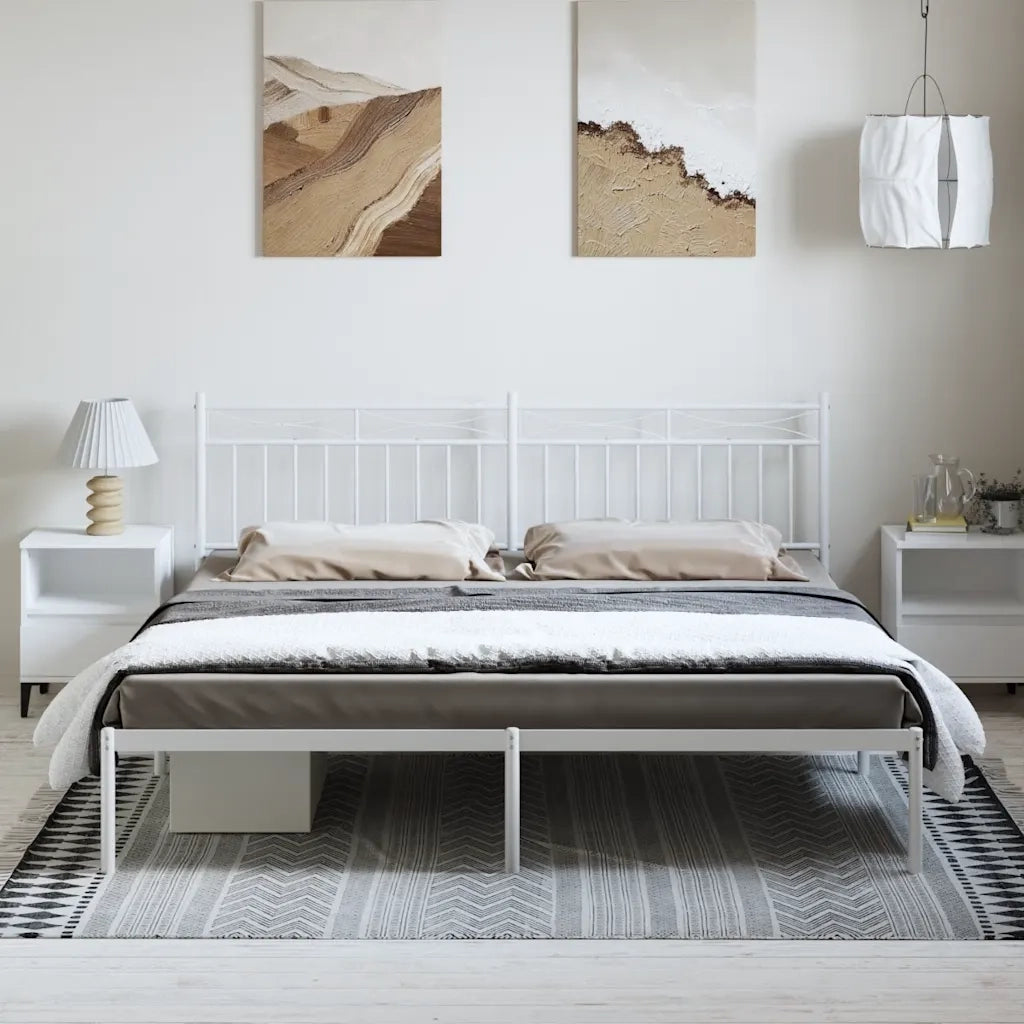 Letto matrimoniale | Letto per adulti | Giroletto con Testiera Metallo Bianco 193x203 cm