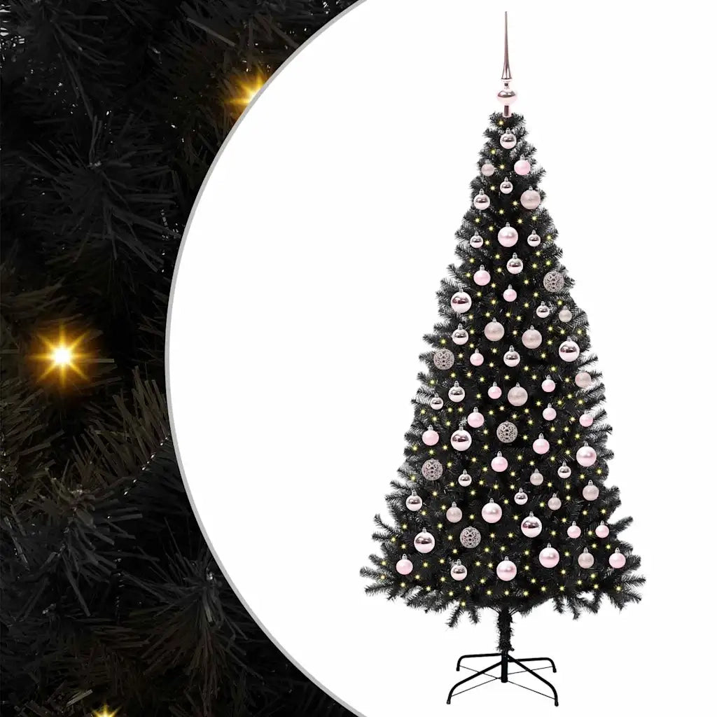 Albero di Natale con 300 LED con supporto-Luci decorative natalizie Nero 180 cm PVC 627858