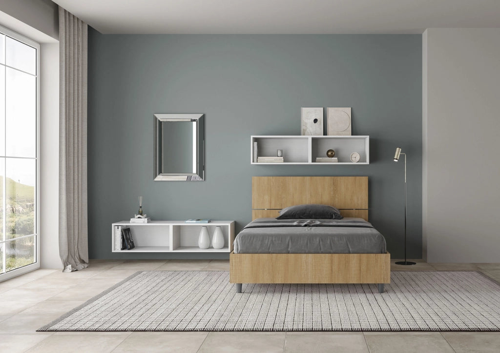 BS COM Letto una piazza e mezza contenitore 120x200 testata dritta quercia