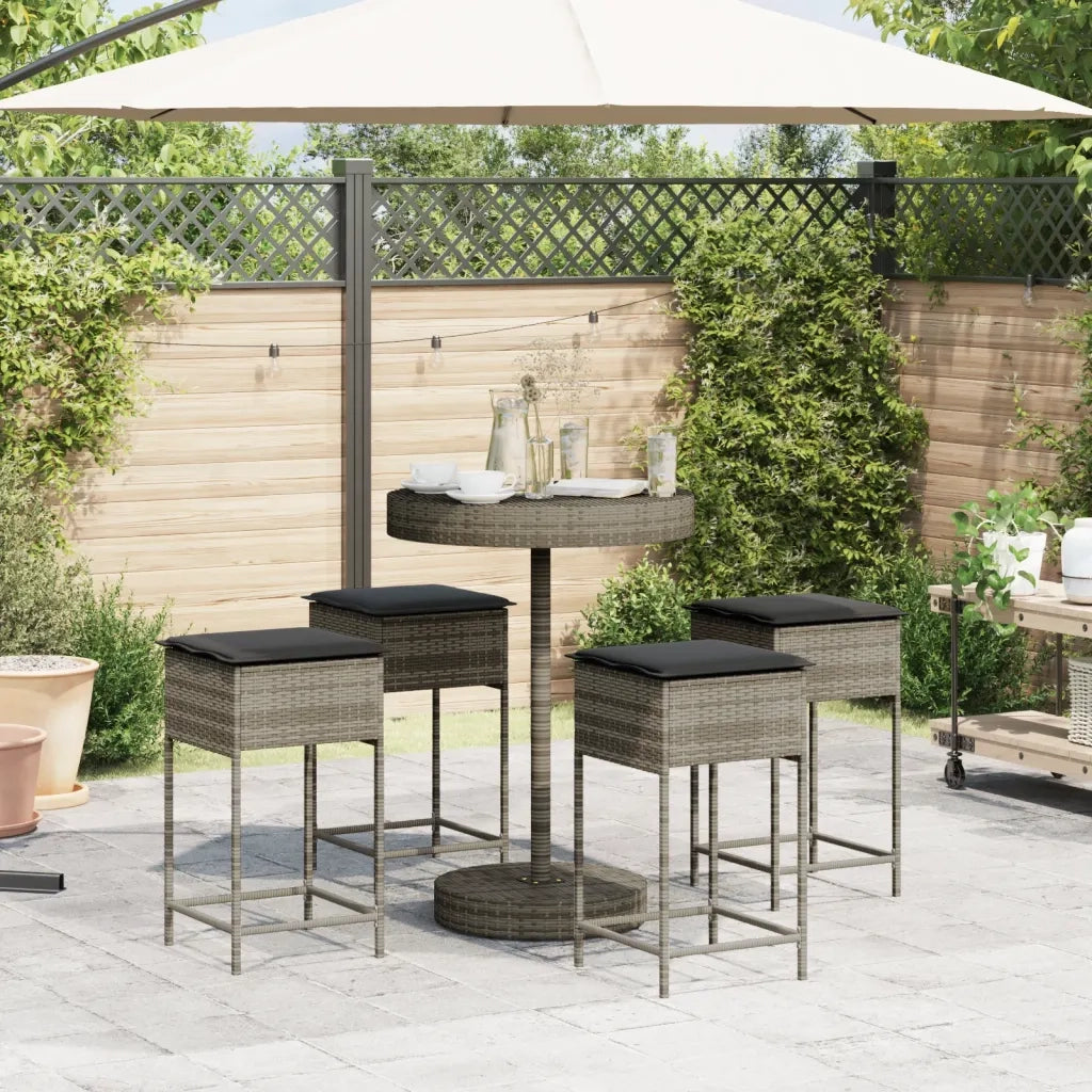 Set Bar da Giardino 5 pz | Set Salotto da Giardino con Cuscini in Polyrattan Grigio