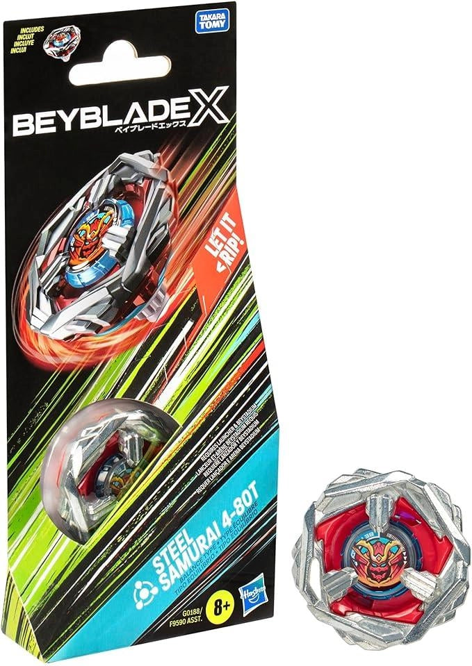 Beyblade X,Steel Samurai 4-80T,Booster pack, beyblade singolo,Hasbro,Eta 8+