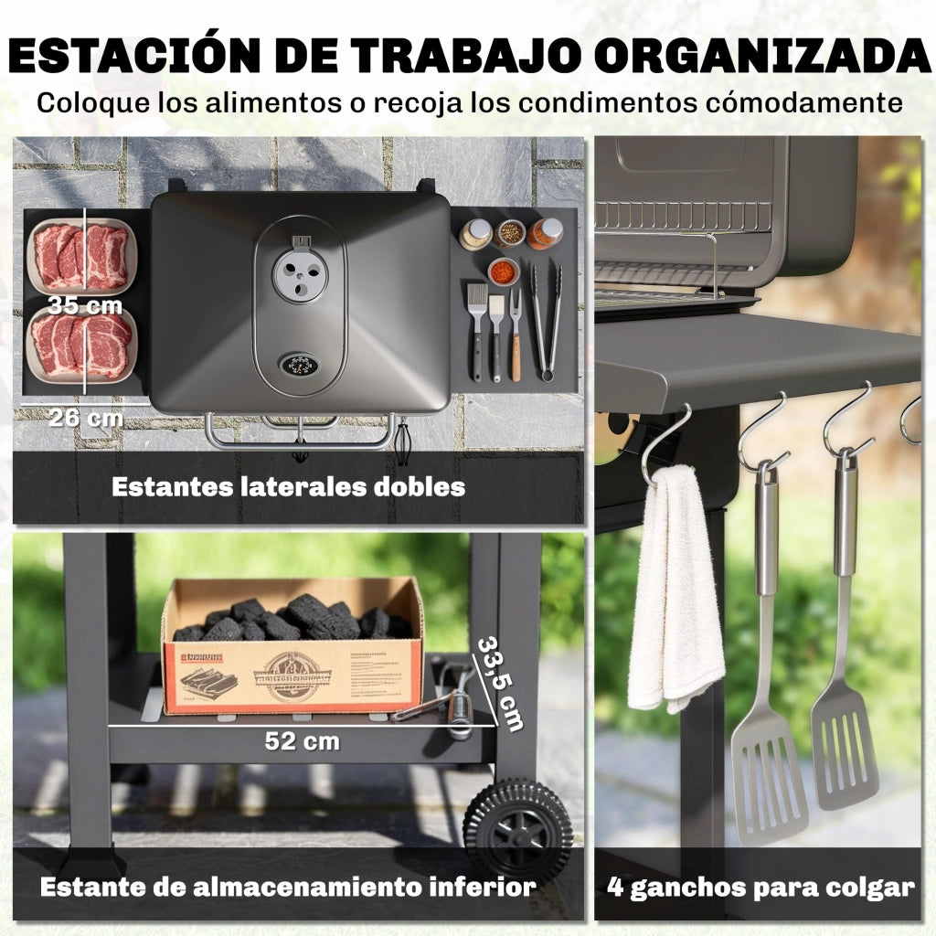 Barbecue a Carbone con Griglia Ventilazione e Ruote ¨C zephmum ¨C Grigio 60x45x90 cm