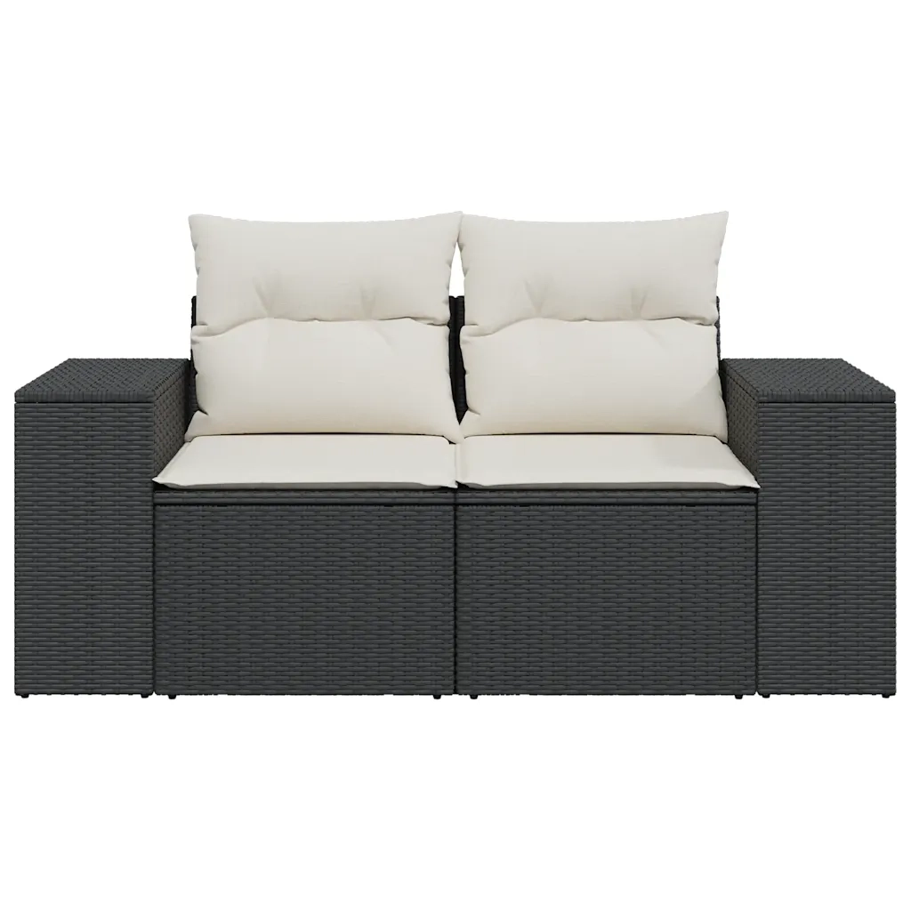 Divano da Giardino con Cuscini a 2 Posti Nero in Polyrattan 366007
