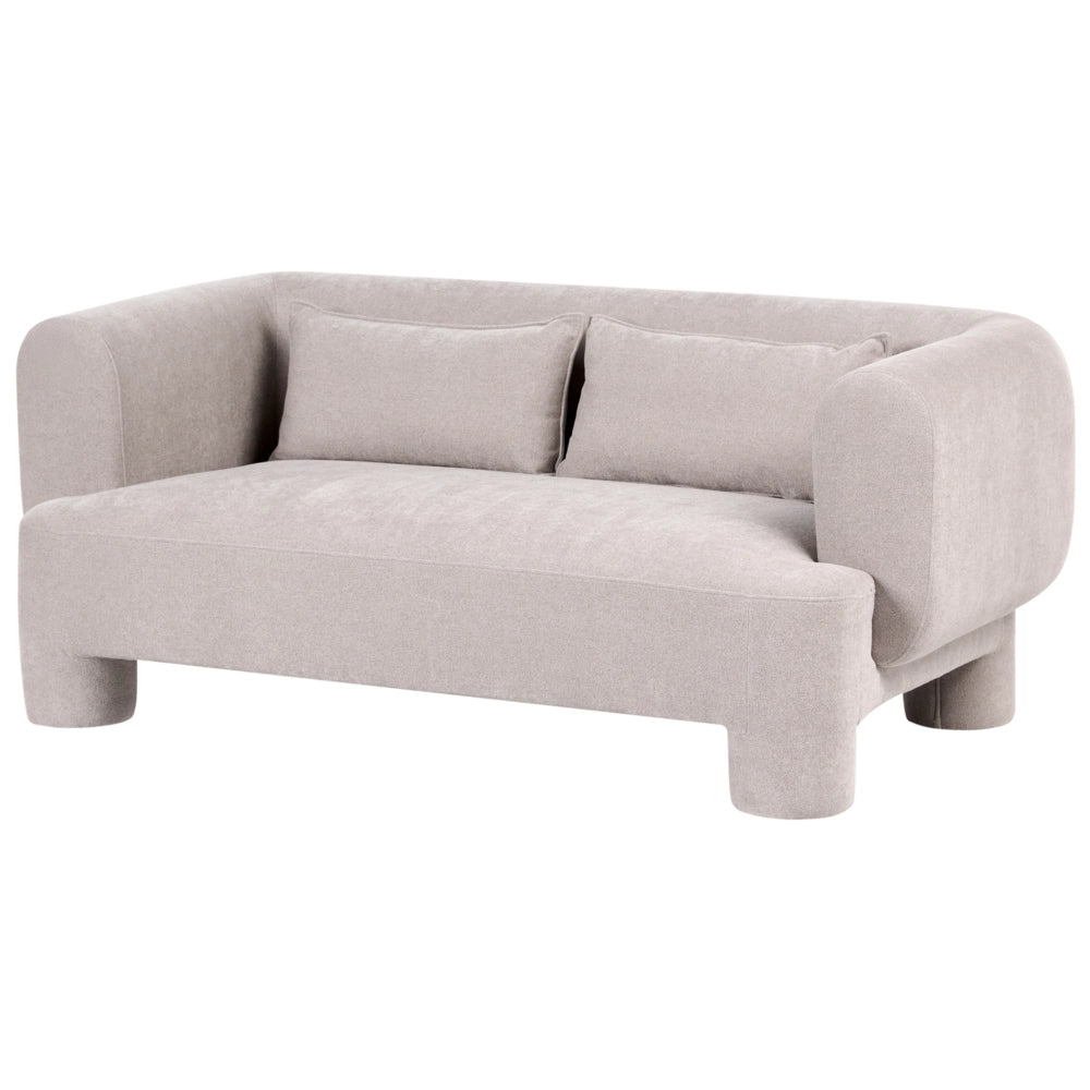 Set da salotto in tessuto beige scuro divano a 3 posti dalle linee morbide e curve divanetto poltrona e pouf in stile retrò minimalista