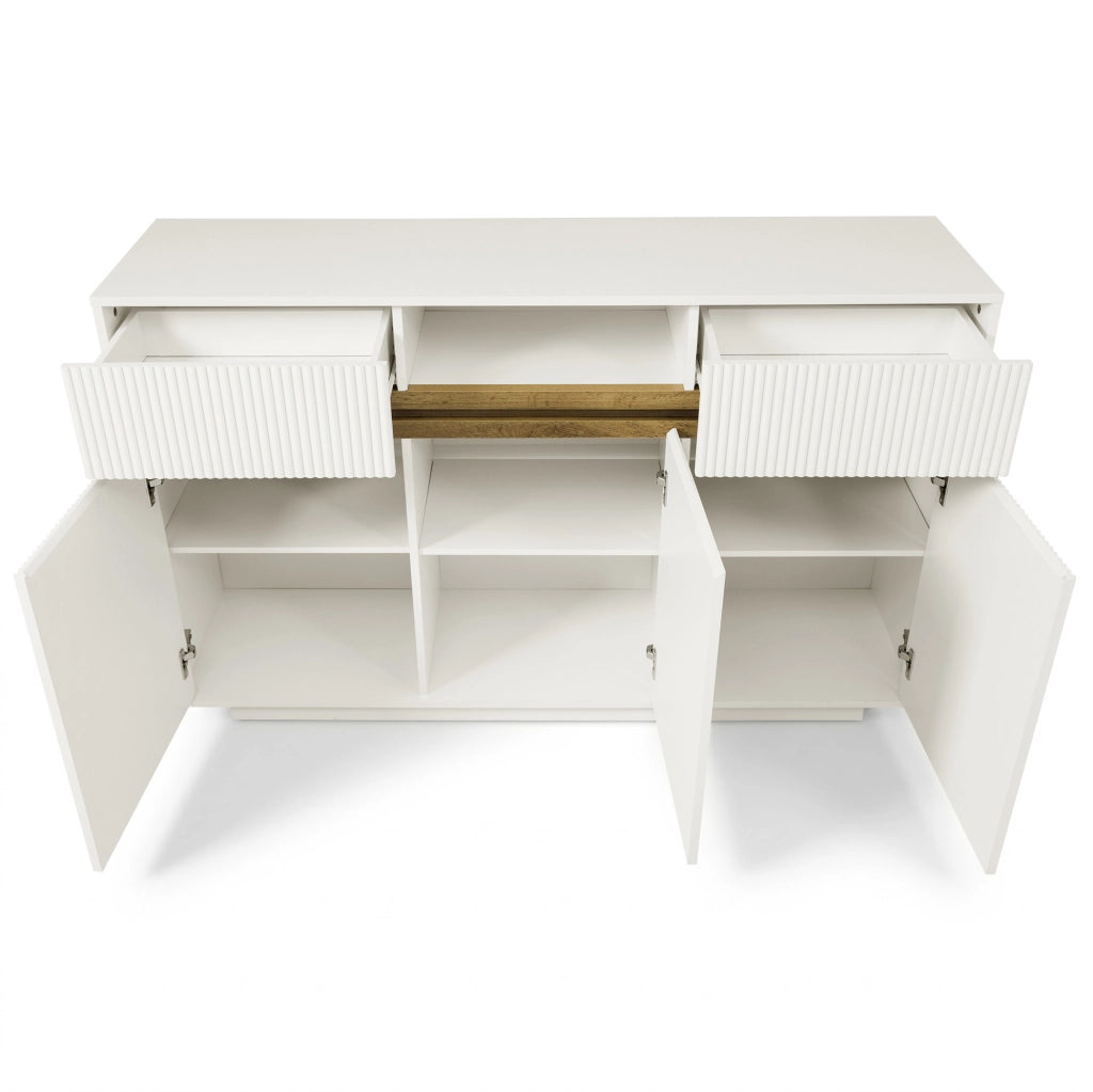 Credenza bianca moderna con LED; 140x40x85 cm; in MDF e truciolare