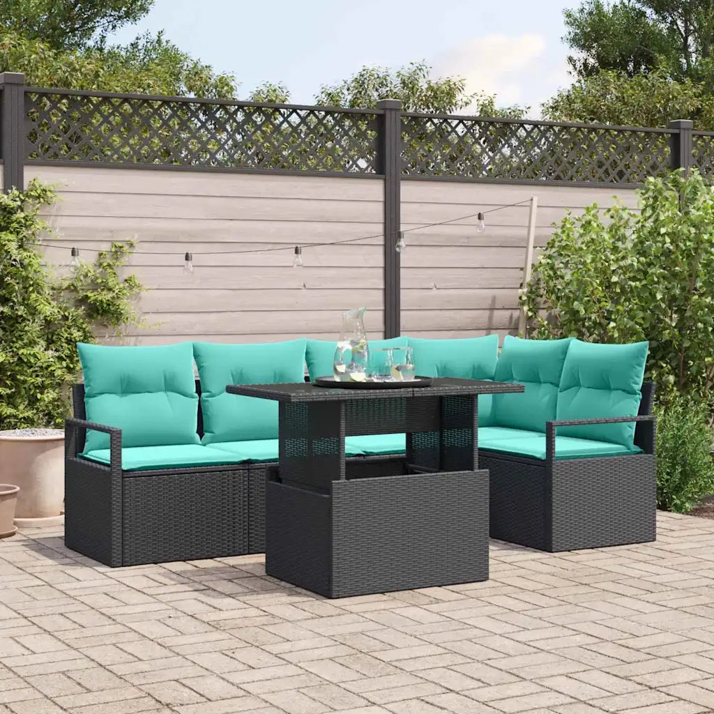 Set Divano da Giardino con cuscino 6 pcs Nero e Blu polyrattan 3348832