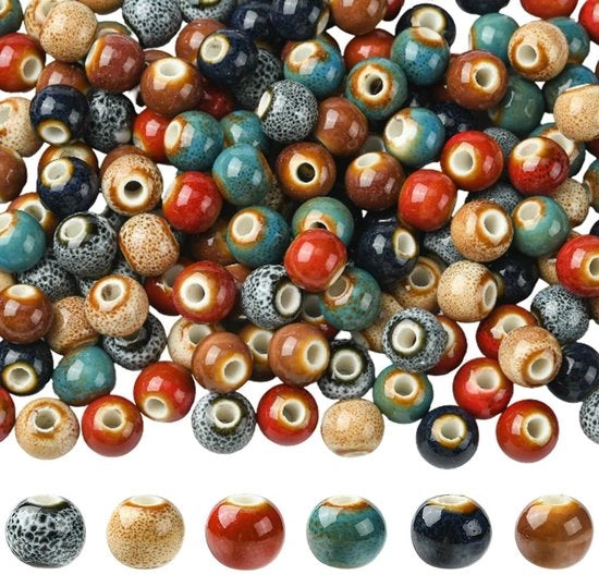 180 pezzi di perle di porcellana glaziate in 6 colori per creare gioielli