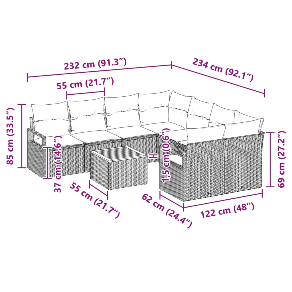 Set Divano da Giardino con cuscino 9 pcs Grigio polyrattan 3347689