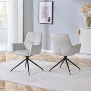 [Set di 2] Poltrona girevole europea a 360¡ã imbottita: tessuto grigio chiaro + gambe in metallo laccato nero, traspirante e confortevole, si adatta al