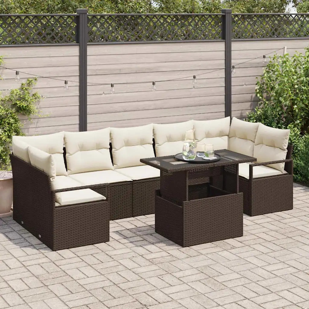 Set Divano da Giardino 8 pcs Marrone e crema polyrattan 3348774