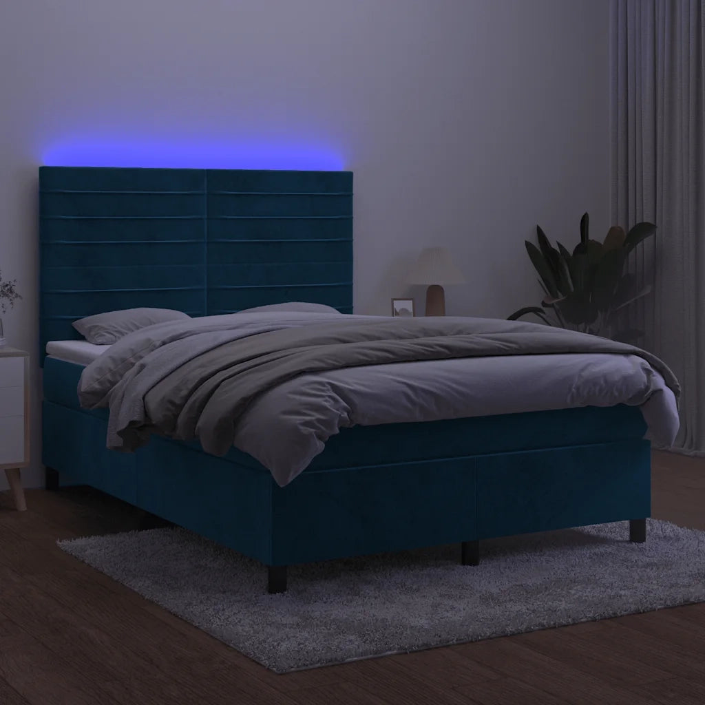 Letto a Molle con Materasso e LED Blu Scuro 140x190 cm 3136183