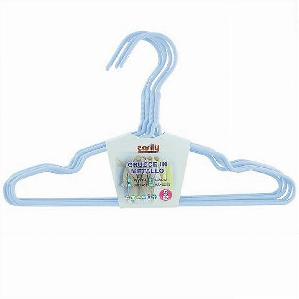 Trade Shop - Set 5pz Grucce Stampelle Appendiabito In Metallo Azzurro Vestiti Pantaloni 87692 -