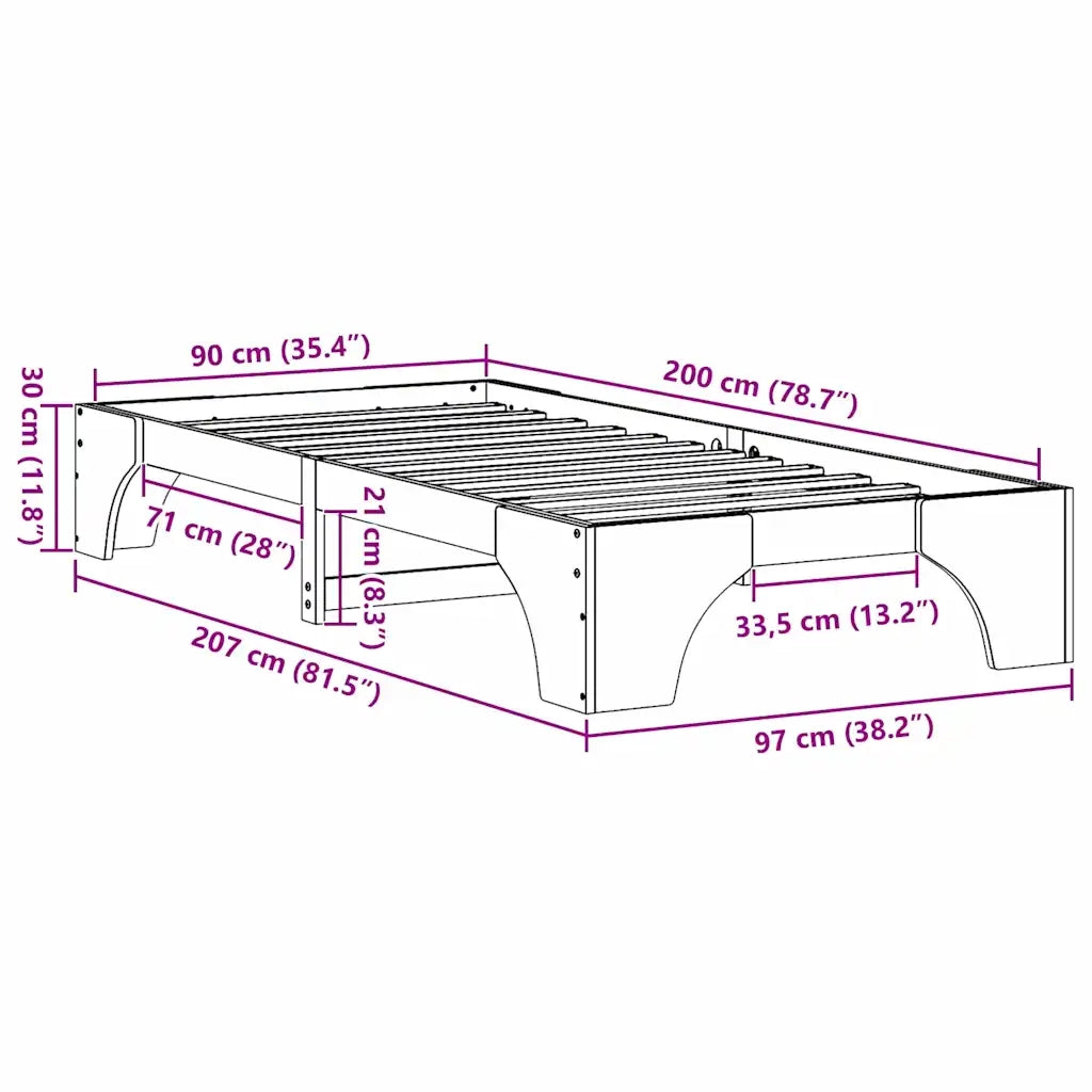 Struttura del letto Marrone cerato 90 x 200 cm Pino massello 872964
