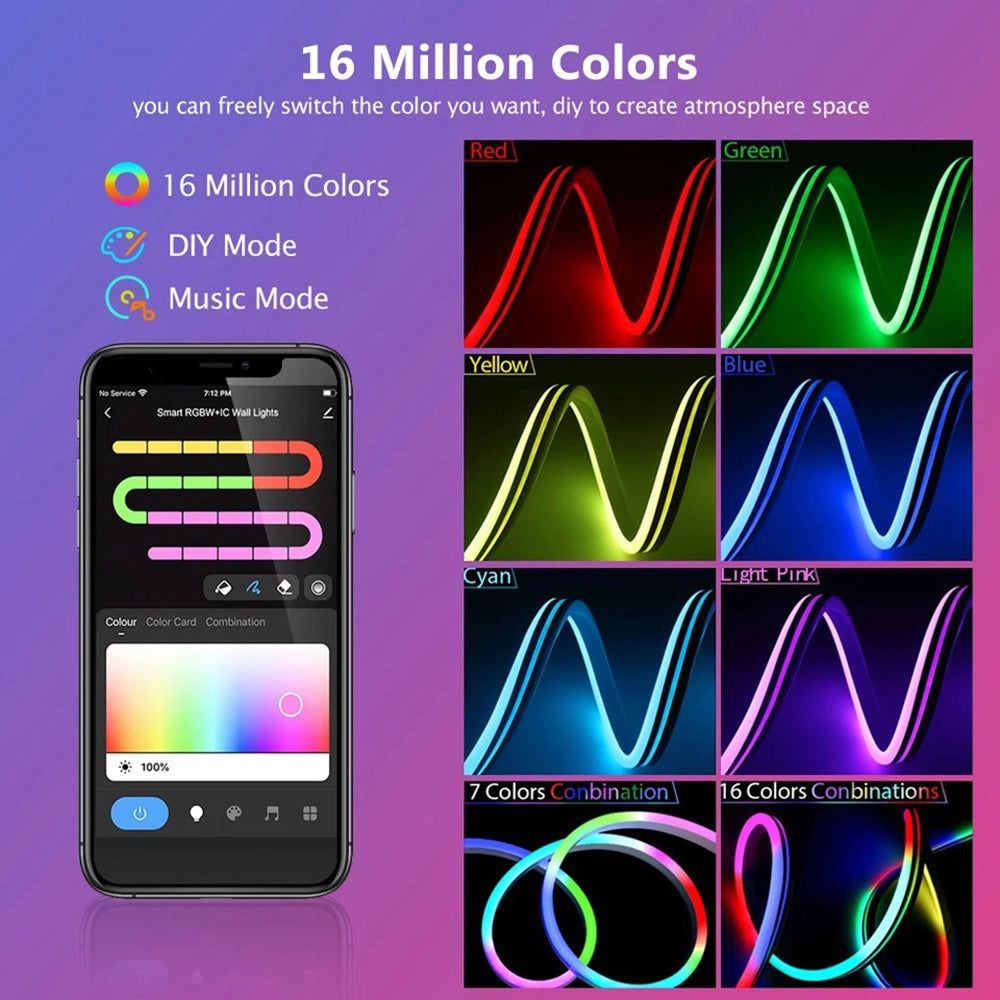 Striscia led 5 metri flex effetto neon RGBIC tubo intelligente multicolor IP65 Smart google alexa balcone festa scudetto Napoli