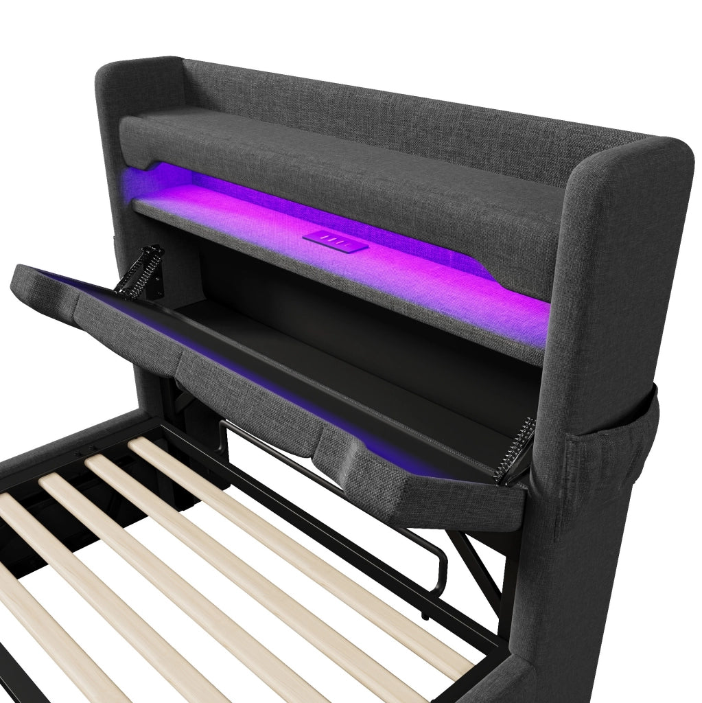 Letto singolo 90x200 con LED, USB e materasso incluso