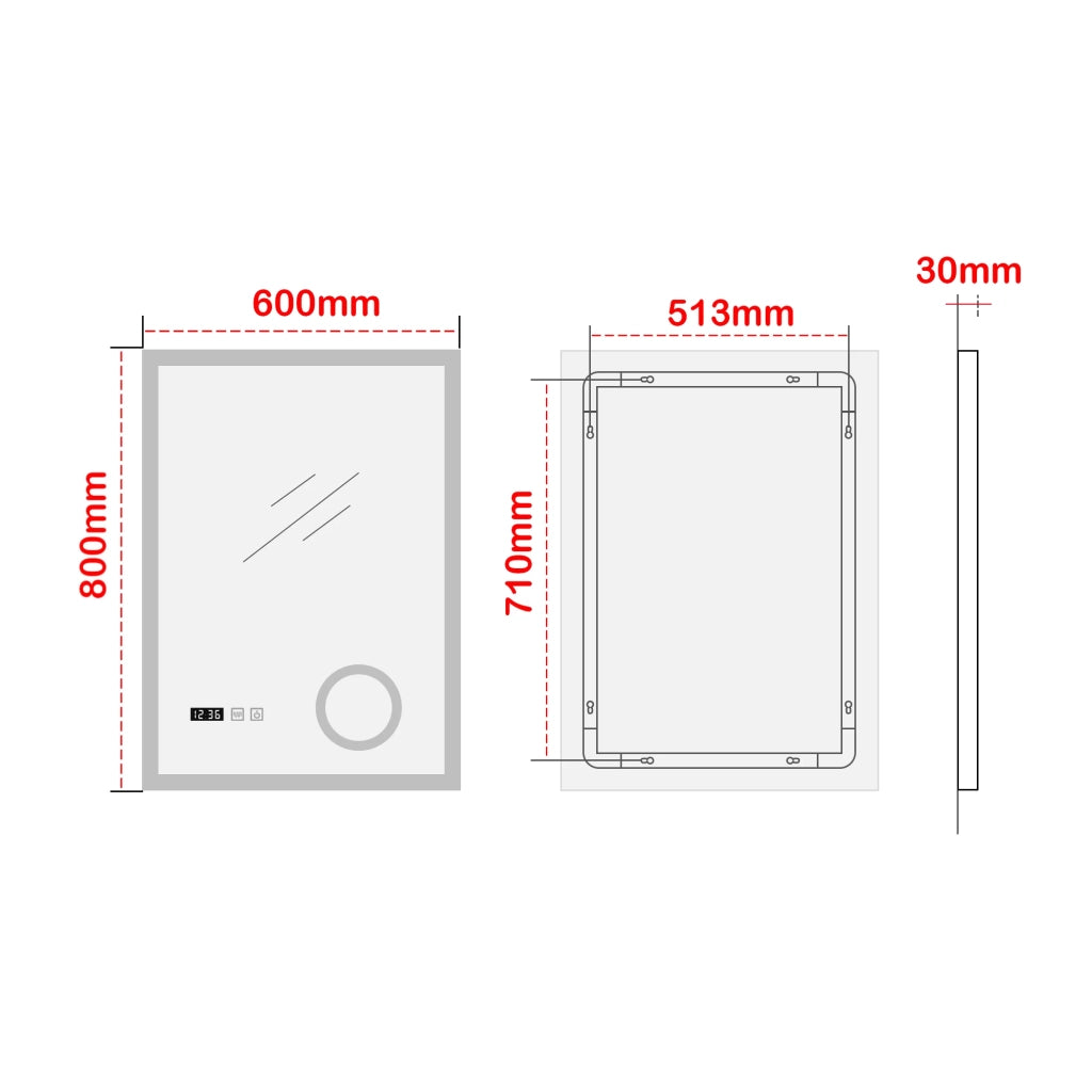 Specchio decorativo moderno a LED per il bagno 80 x 60 cm bianco 03_0010160