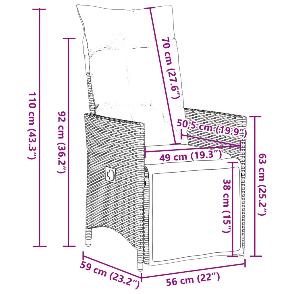Set da Bistrò 3 pz con Cuscini Nero in Polyrattan 3276863