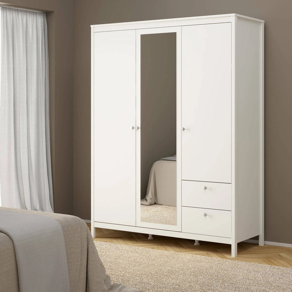 Guardaroba 3 ante Rufina, Mobile camera da letto, Cabina armadio portabiti, Armadio appendiabiti, 150x58 h199 cm, Bianco