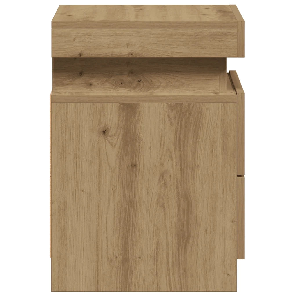 Comodino con LED-Tavolino da notte Rovere Artigianale 35x39x55 cm in Truciolato