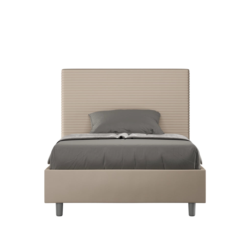 BS COM Letto singolo contenitore imbottito 100x190 similpelle tortora