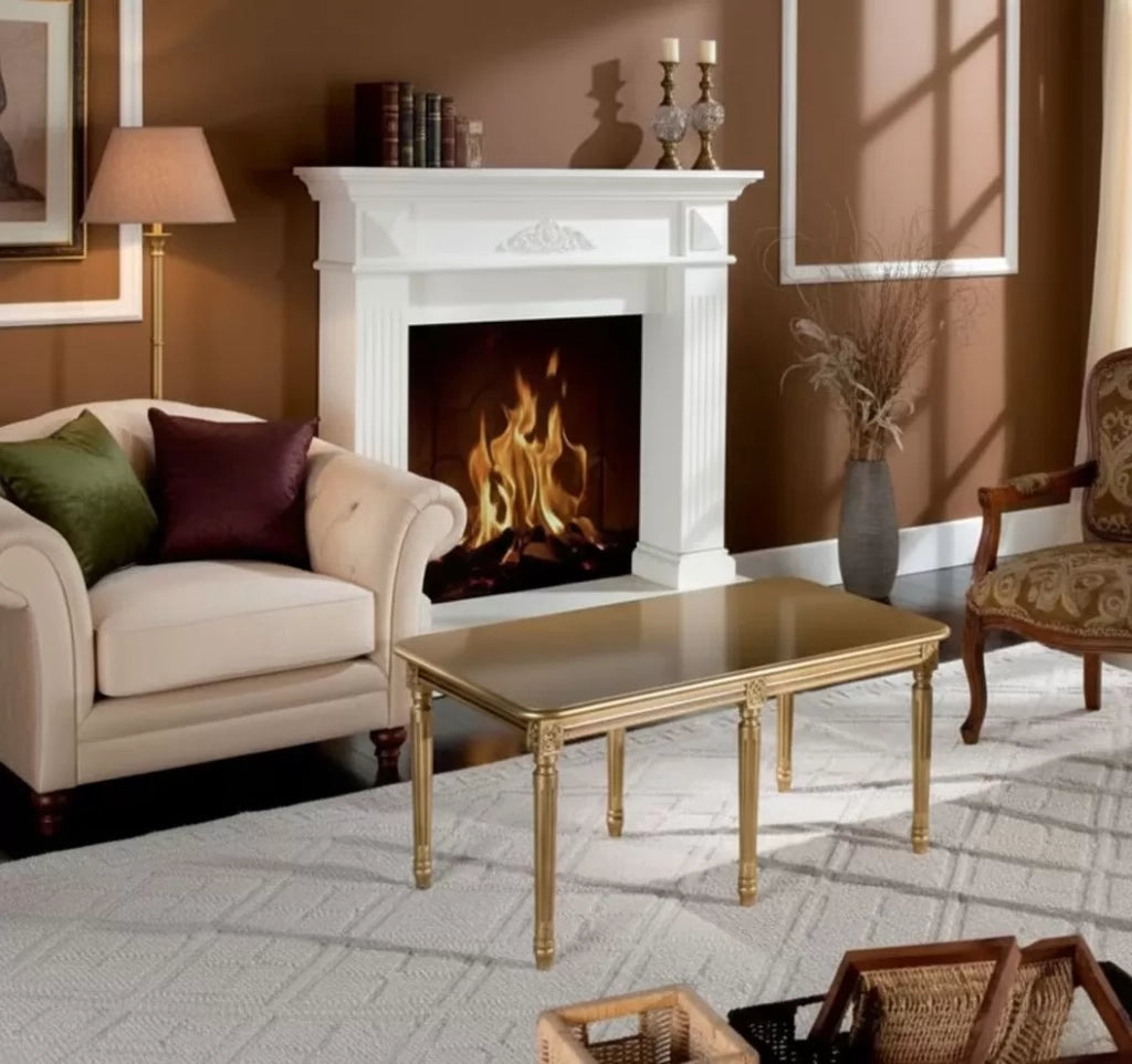 Tavolino laccato oro da salotto in legno con fregi 99x55x46 - Mobili 2G