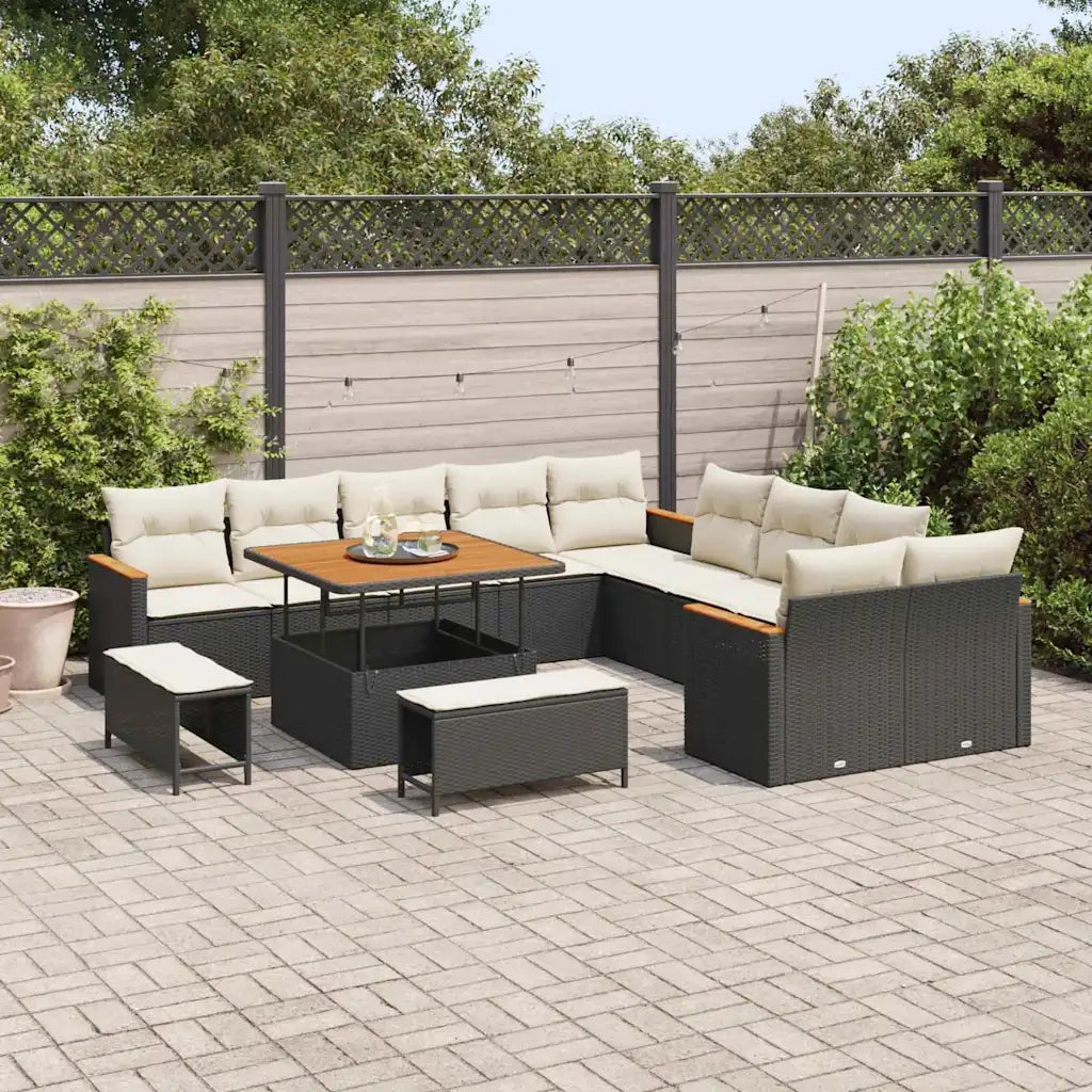 Set Divano da Giardino con cuscino 13 pcs Nero polyrattan