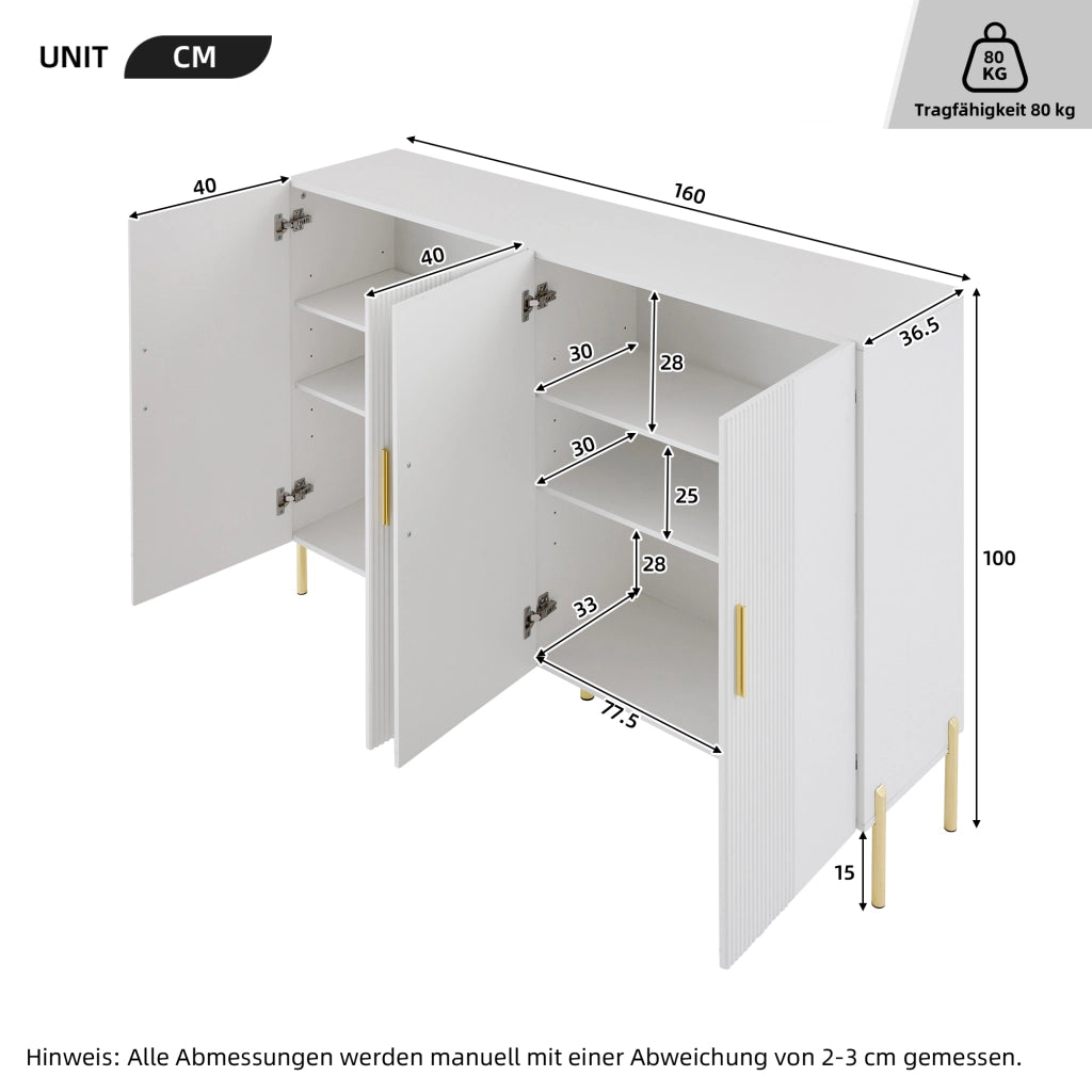 Credenza e buffet 4 ante 2 spazi contenitivi con ripiani regolabili per soggiorno e sala da pranzo 160 × 35 × 100 cm