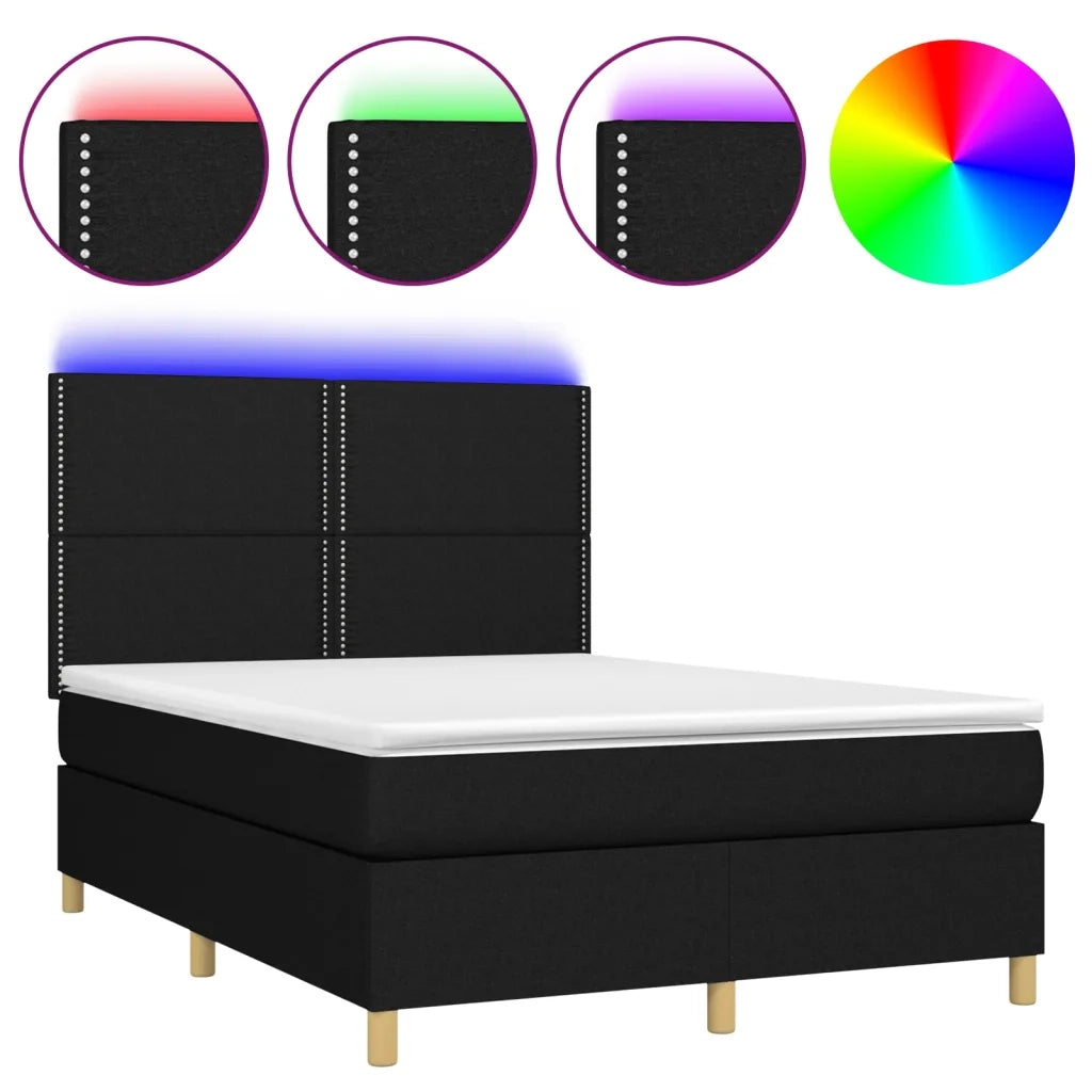 Letto a Molle con Materasso e LED Nero 140x200 cm in Tessuto 3135359