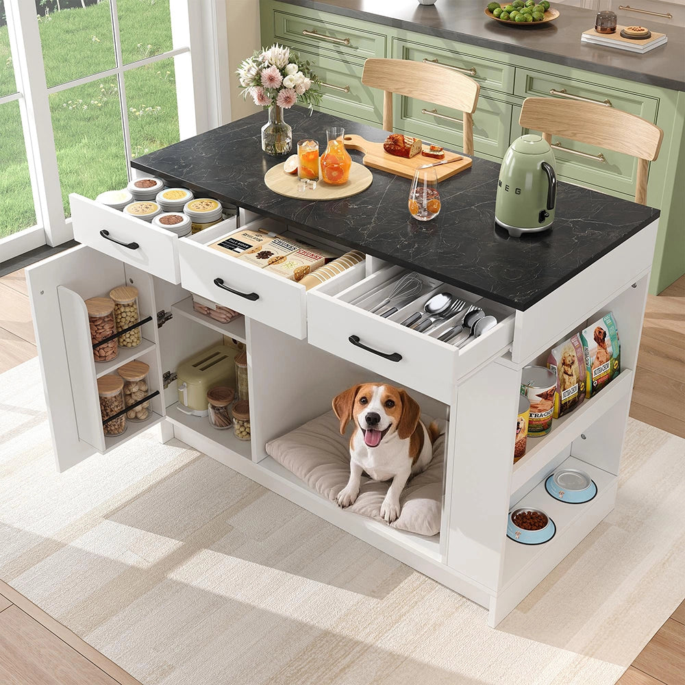 Isola cucina 3 cassetti - Xylo - 120x60x90cm bianco spazio animali