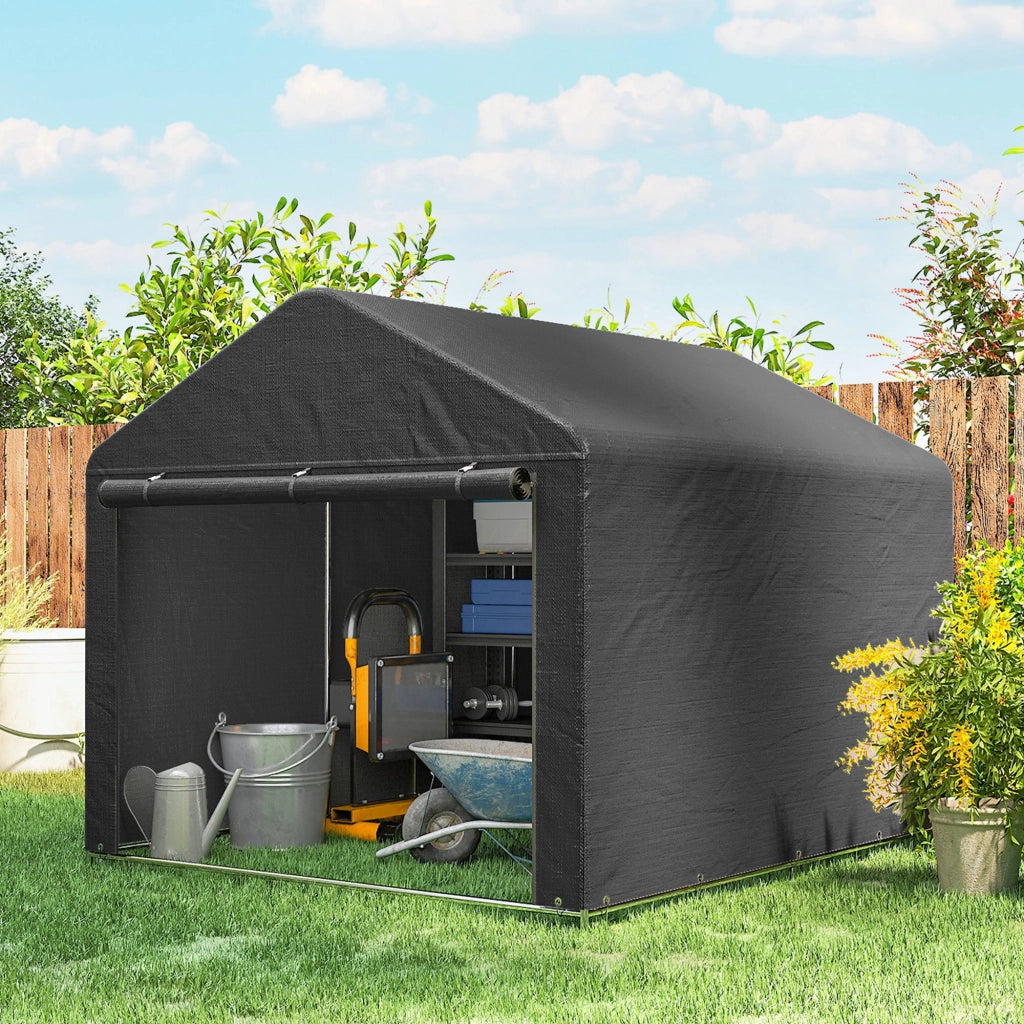 Tenda garage moto impermeabile con porta avvolgibile e cerniera ¨C Xylo ¨C 200x238x183 cm grigio scuro