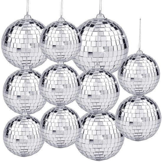 Set di Specchi da Parete da 11 Pezzi - Decorazioni a Sfera con Mini Specchi - Sferette in Metallo Argento - Dimensioni 2/4/6/8 cm - Ideali per Decorazioni di Festa - Decorazioni da Discoteca