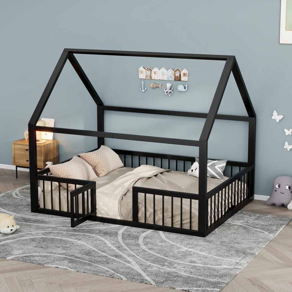 Letto Singolo in Metallo per Bambini ¨C Xylo ¨C Nero, 140x200 cm, Senza Materasso